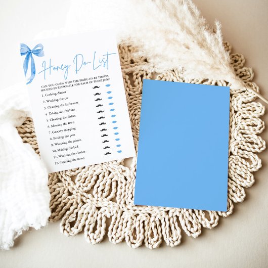 Dusty Blue Bow Honey Do List Brautparty Game Einladung