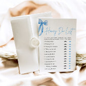 Dusty Blue Bow Honey Do List Brautparty Game Einladung