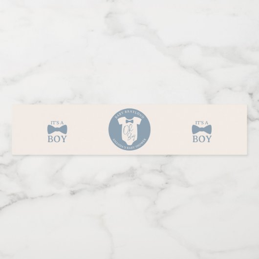 Dusty Blue Bow Krawatte Babydusche Wasserflaschenetikett (Einzelnes Label)
