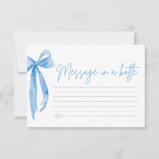 Dusty Blue Bow Meldung in einer Flasche Game Card Einladung (Vorderseite)