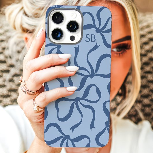 Dusty Blue Bow Monogram Case-Mate iPhone Hülle