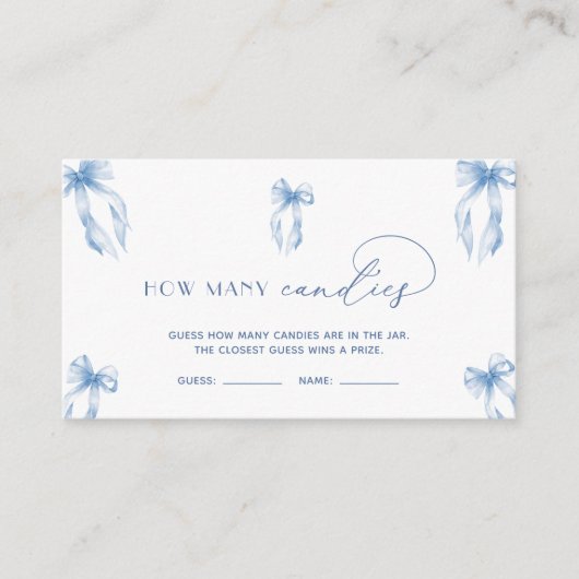 Dusty Blue Bow rät wie viele Candies Game Begleitkarte (Vorderseite)