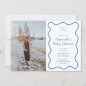 Dusty Blue Bow Ribbon Baby Dusche Foto Einladung (Vorderseite)