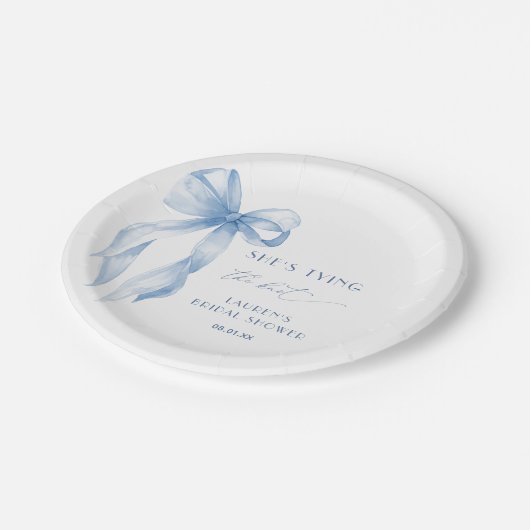 Dusty Blue Bow Sie bindet das Brautparty des Knote Pappteller (Schrägansicht)