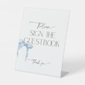 Dusty Blue Bow Unterschreiben des Gästebuchs Pedes Sockelschild (Vorderseite)