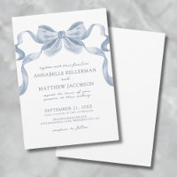 Dusty Blue Bow Whimsical Elegant Wedding Einladung