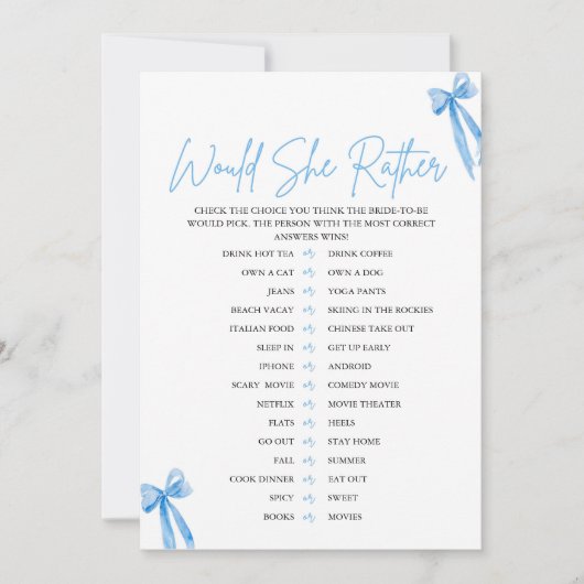 Dusty Blue Bow würde eher Brautparty spielen Einladung (Vorderseite)