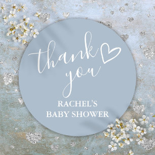 Dusty Blue Boy Baby Shower Skript Herz Danke Runder Aufkleber