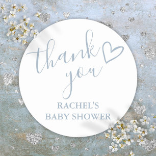 Dusty Blue Boy Baby Shower Skript Herz Danke Runder Aufkleber