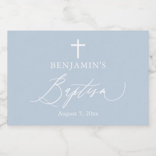 Dusty Blue Boy Baptism Mini Sparkling Weinflasche Schaumweinetikett (Einzelnes Label)