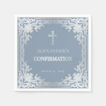 Dusty Blue Boy Confirmation Elegante Imitate Silve