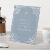 Dusty Blue Boy First Communion - Begrüßungs-Blätte Sockelschild (In SItu)