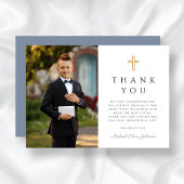 Dusty Blue Boy First Communitycross Foto Dankeskarte