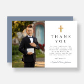 Dusty Blue Boy First Communitycross Foto Dankeskarte