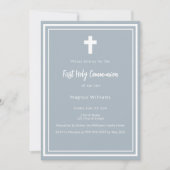 Dusty blue boy First Holy Communion Einladung (Vorderseite)