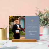 Dusty Blue Boy Foto Erstkommunion Willkommen Acrylschild (Hochzeit)