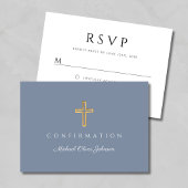 Dusty Blue Boy Religious Cross Confirmation RSVP Karte