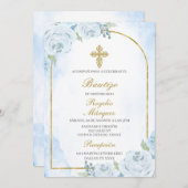 Dusty blue boy Taufe Spanische Einladung (Vorne/Hinten)