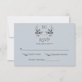 Dusty Blue Branch Monogram Wedding RSVP Karte