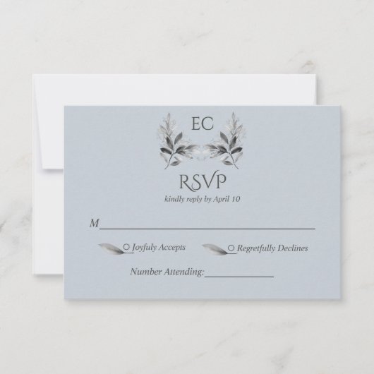 Dusty Blue Branch Monogram Wedding RSVP Karte (Vorderseite)