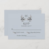 Dusty Blue Branch Monogram Wedding RSVP Karte (Vorne/Hinten)