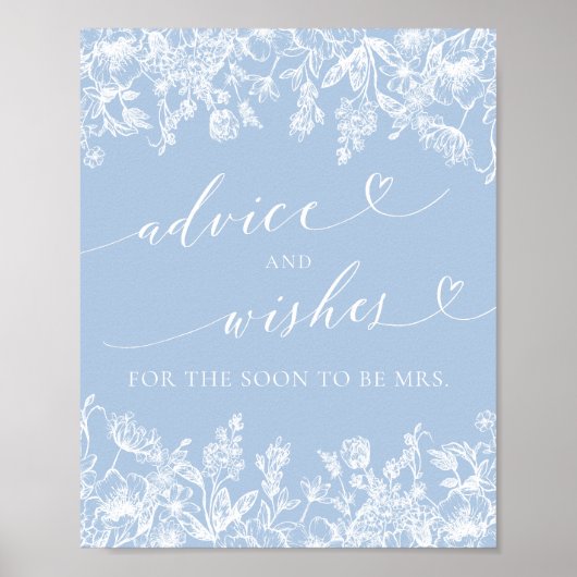 Dusty Blue Brautparty Advice and Wishings Sign Poster (Vorne)
