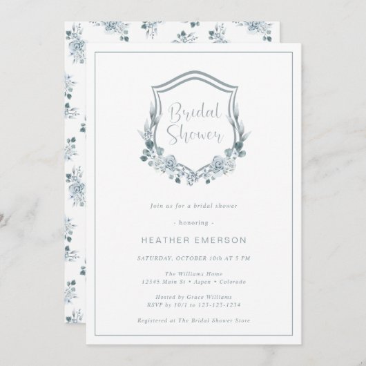 Dusty Blue Brautparty Einladung (Vorne/Hinten)