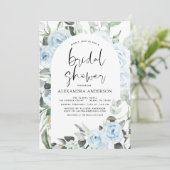 Dusty Blue Brautparty Eucalyptus Floral Einladung (Stehend Vorderseite)