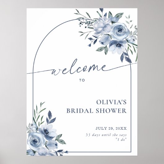 Dusty Blue Brautparty Floral Arch Poster (Vorne)