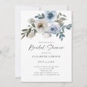Dusty Blue Brautparty Floral Elegantes Skript Einladung (Vorderseite)