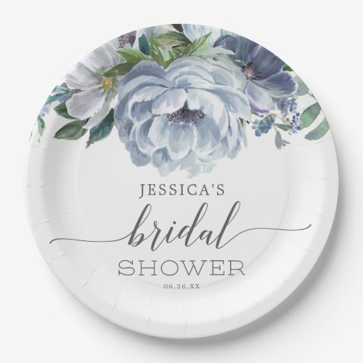 Dusty Blue Brautparty Pappteller (Vorderseite)