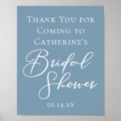 Dusty Blue Brautparty Personalisiert White Script Poster (Vorne)