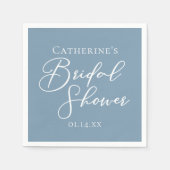 Dusty Blue Brautparty Personalisiert White Script Serviette (Vorderseite)