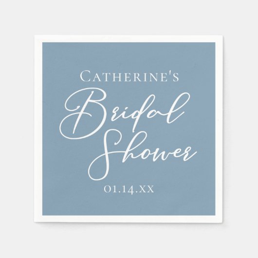 Dusty Blue Brautparty Personalisiert White Script Serviette (Vorderseite)