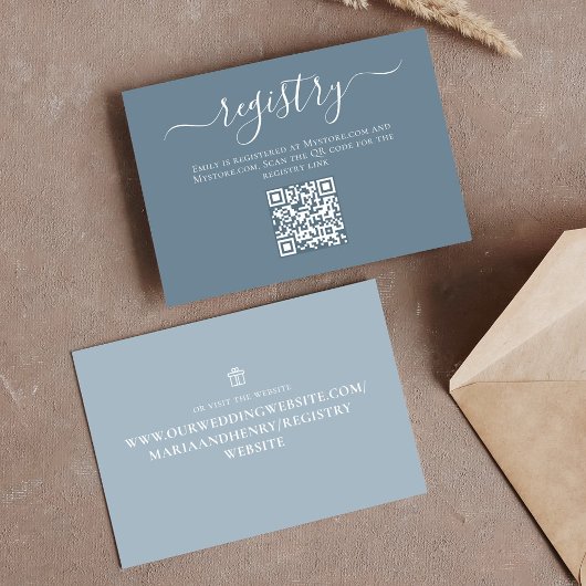 Dusty Blue Brautparty QR Code Geschenkregister Begleitkarte