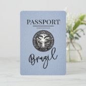 Dusty Blue Brazil Passport Save the Date (Stehend Vorderseite)