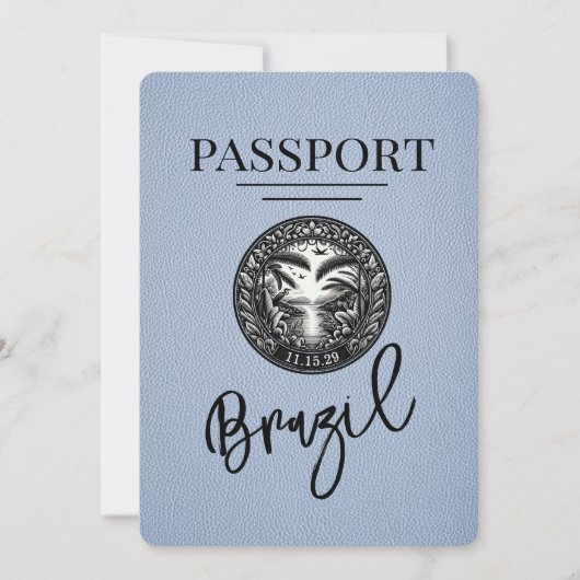 Dusty Blue Brazil Passport Save the Date (Vorderseite)