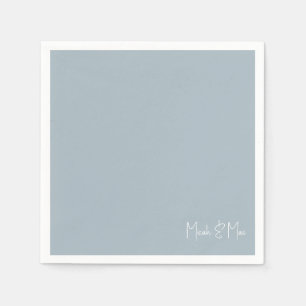 Dusty Blue Bridal Couple Name Cocktail Napkins Serviette
