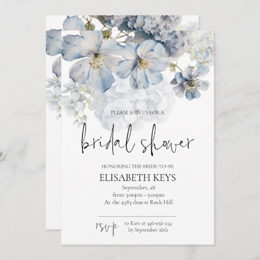 Dusty Blue Bridal Dusche Einladung (Vorne/Hinten)