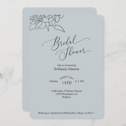 Dusty Blue Bridal Dusche Einladung (Vorne/Hinten)