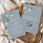 Dusty Blue Brunch & Bubbly QR Code Eukalyptus Einladung<br><div class="desc">Brunch und Bubbly Eukalyptus Greenery Sukkulent Botanische Wasserfarbe Smaragdgrüner Frühlingsfrühling Brautparty QR Code Einladungen auf weißem Hintergrund - beinhaltet schöne und elegante Drehtypografie mit modernen botanischen Blätter und Grün für die besondere Braut zu sein.</div>