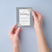 Dusty Blue Budget Hochzeit Einladung Pink Peony Flyer (Gruppe)