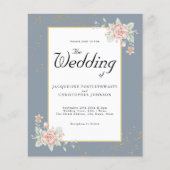 Dusty Blue Budget Hochzeit Einladung Pink Peony Flyer (Vorne)