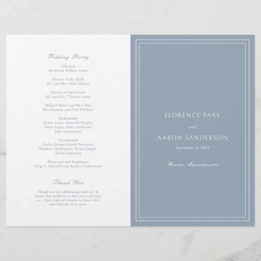 Dusty Blue Budget Katholic Wedding Program Flyer (Vorne)