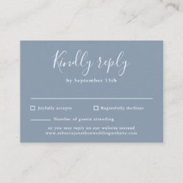 Dusty Blue Budget Moderne Script Wedding RSVP Card Begleitkarte