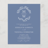 Dusty Blue Budget QR Code Monogram Wedite Einladun (Vorderseite)