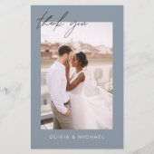 Dusty Blue Budget Wedding Foto Vielen Dank Karten (Vorderseite)