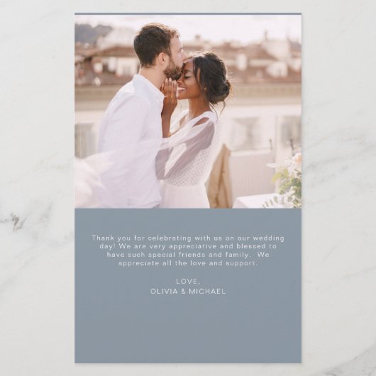 Dusty Blue Budget Wedding Foto Vielen Dank Karten (Rückseite)