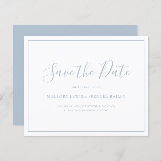 Dusty Blue Budget Wedding Save the Date (Vorne/Hinten)
