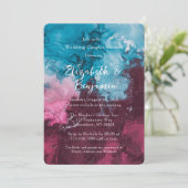 Dusty Blue Burgundy Alcohol Wedding Couples Dusche Einladung (Stehend Vorderseite)